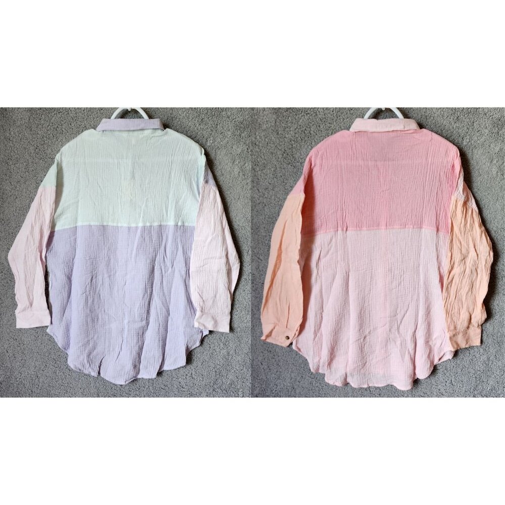 x2 NWT Simply Southern L/S Pastel Colorblock Gauze Button Down Tops Size M/L - Picture 2 of 16